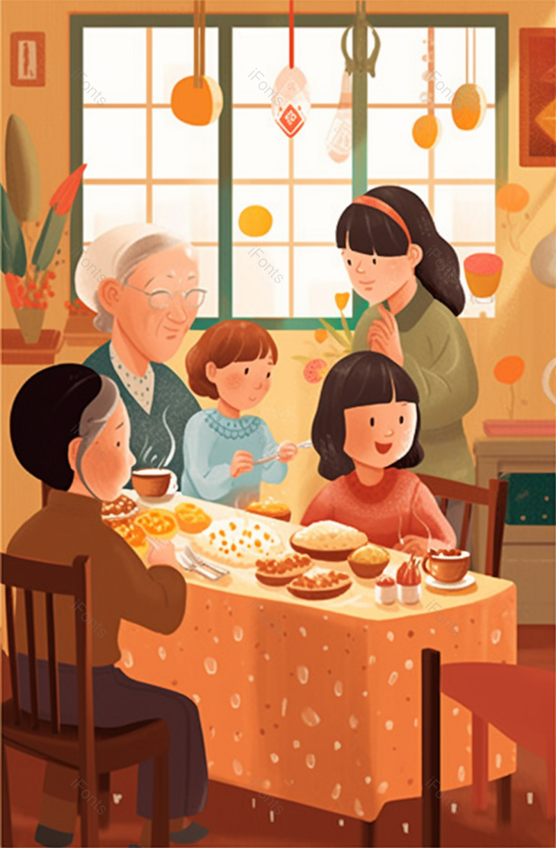 新年快乐一家人聚餐插画背景,插画/手绘图,插画/手绘图库,插画/手绘图下载,插画/手绘
